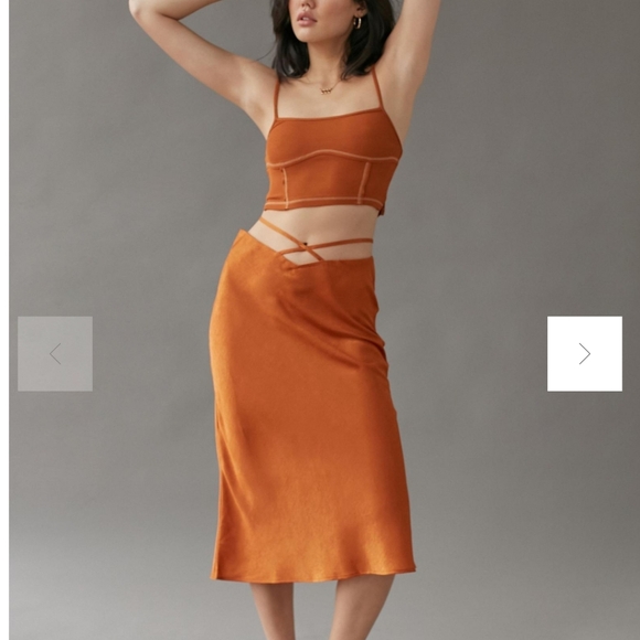 Urban Outfitters Orange Strappy Satin Midi Skirt - Picture 1 of 8